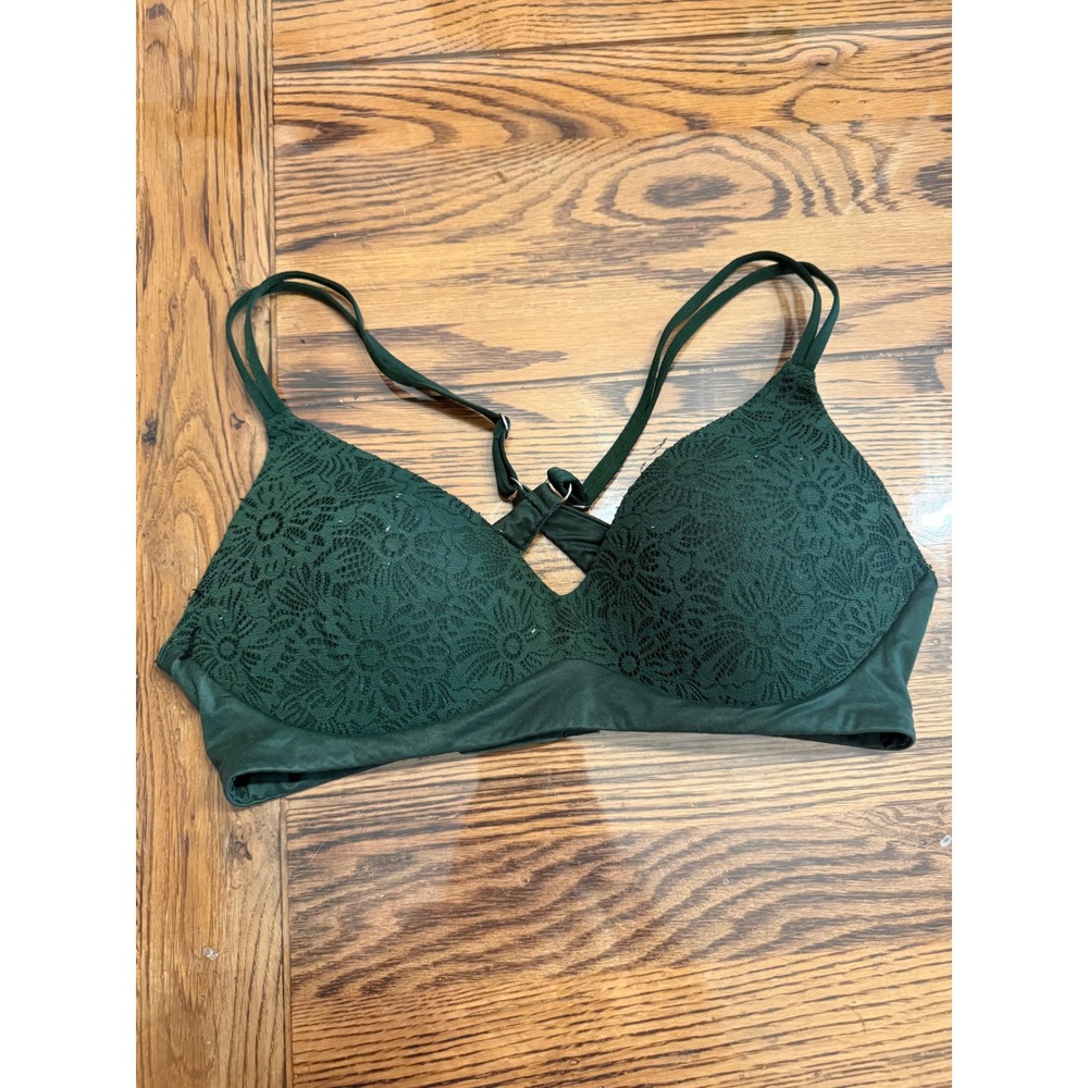 Aerie Real Sunnie Wireless Bra Women 36B Green Lace No Underwire Comfort